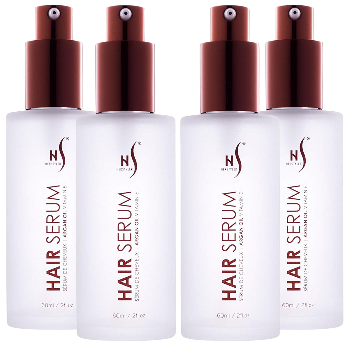 HerStyler Argan Oil Hair Serum front view in glass bottle