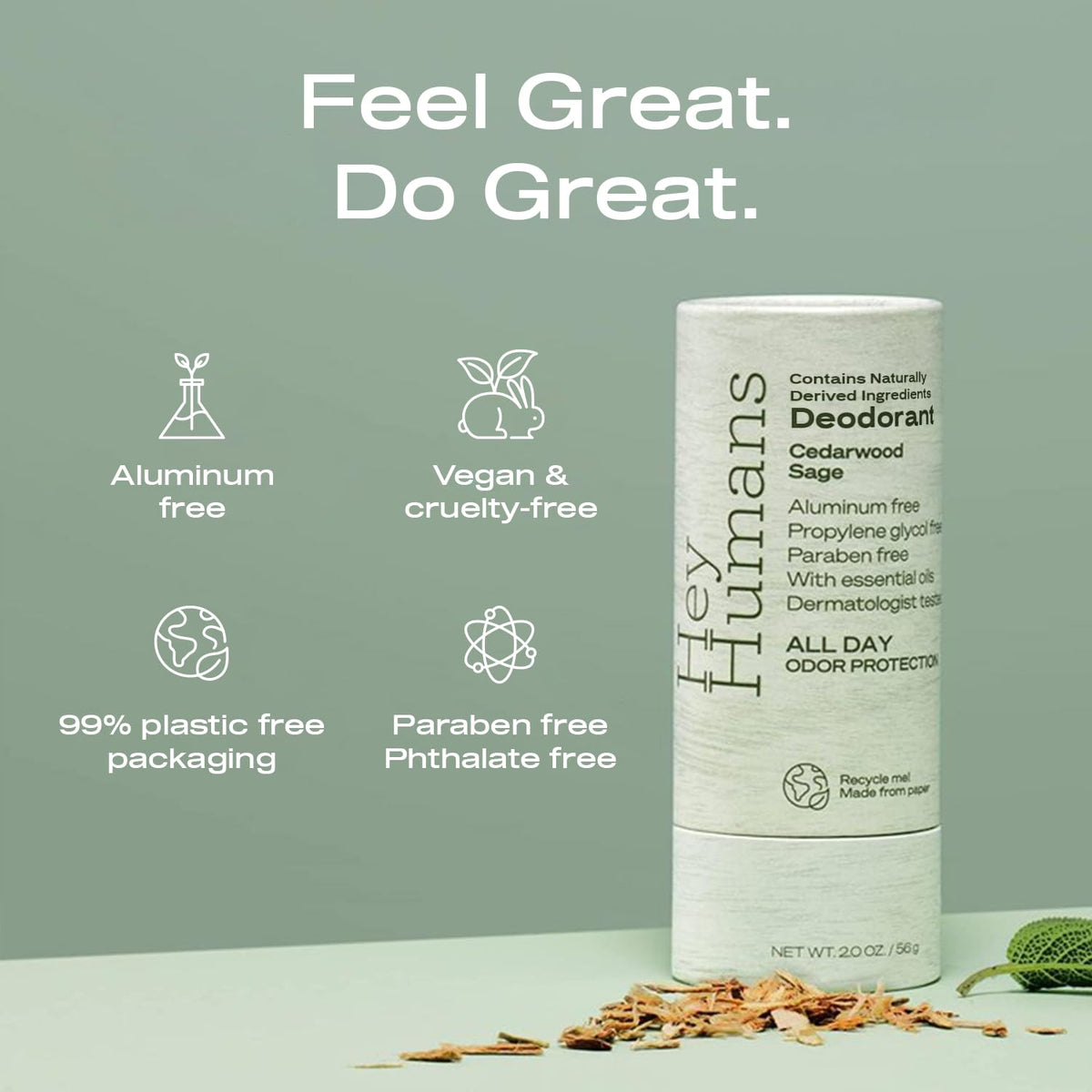 HEY HUMANS Aluminum Free Deodorant Cedarwood Sage packaging