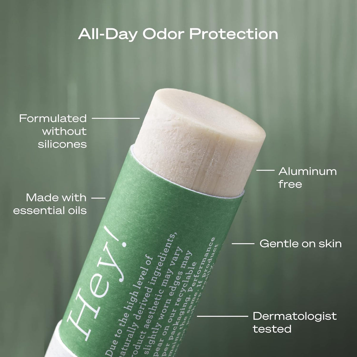 HEY HUMANS Apple Matcha Deodorant on a bathroom counter