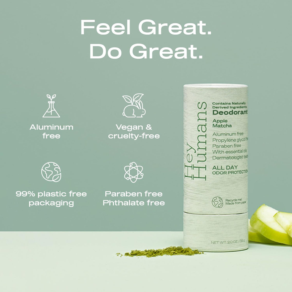 HEY HUMANS Apple Matcha Deodorant side view