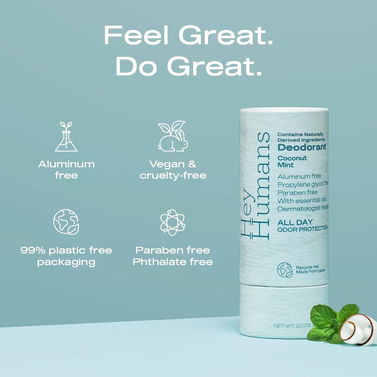 HEY HUMANS Coconut Mint Deodorant packaging side view