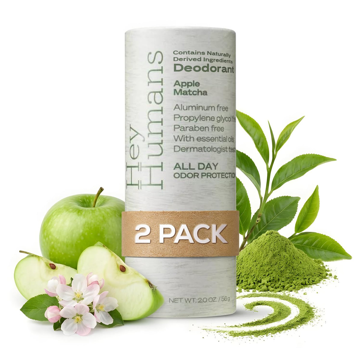 HEY HUMANS Deodorant Apple Matcha front view packaging
