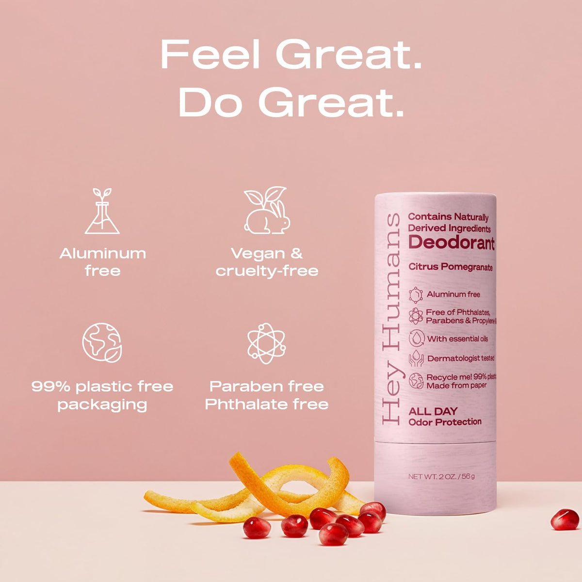 HEY HUMANS Deodorant Citrus Pomegranate packaging
