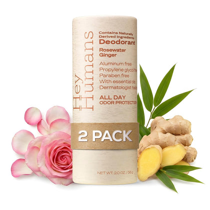 HEY HUMANS deodorant pack of 2, Rosewater Ginger scent front view