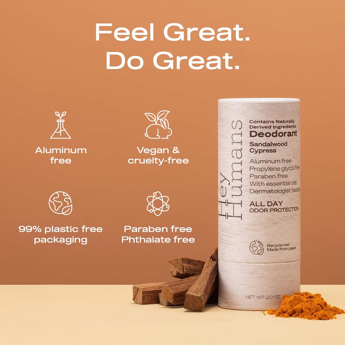 HEY HUMANS Deodorant Sandalwood Cypress packaging