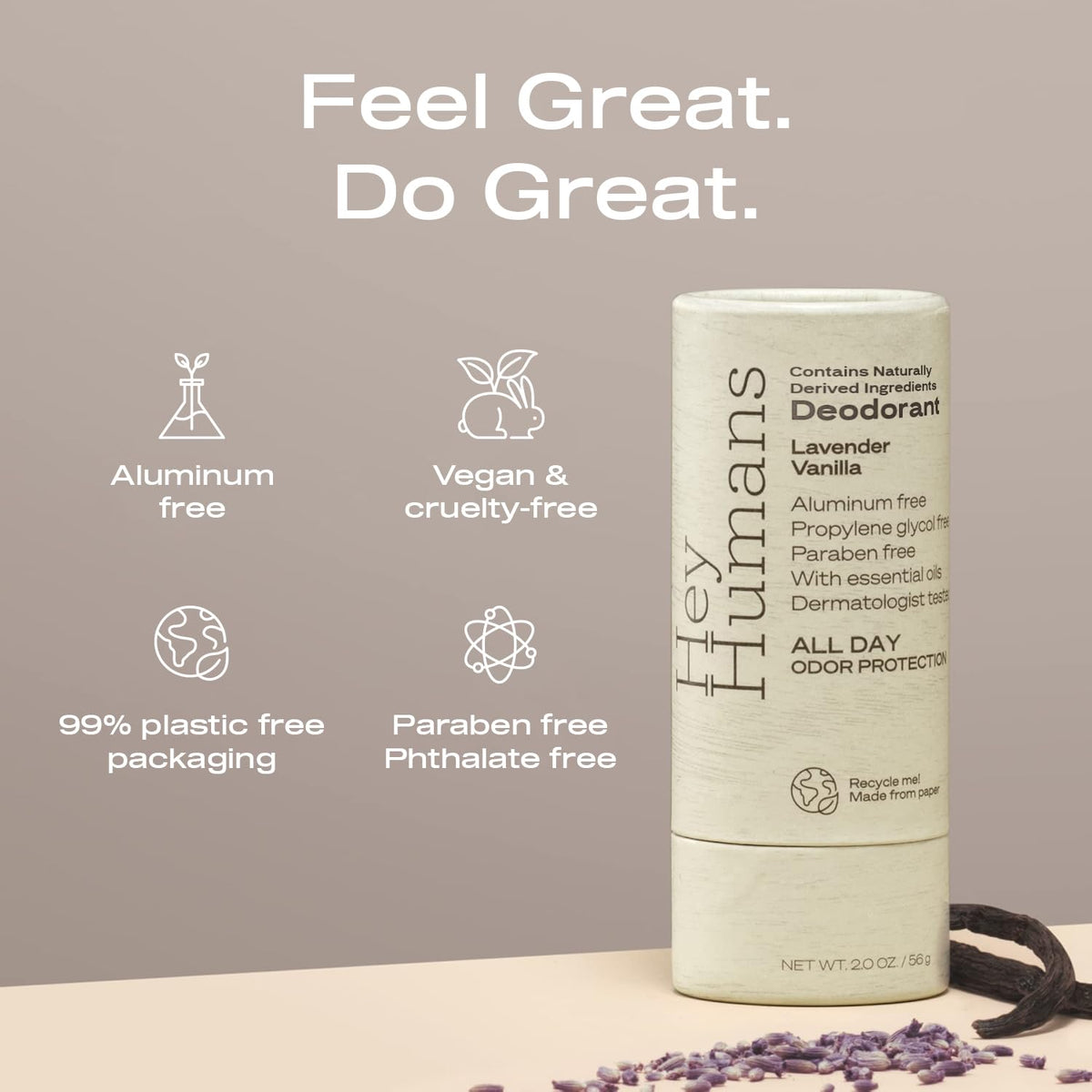 HEY HUMANS Lavender Vanilla Deodorant side view