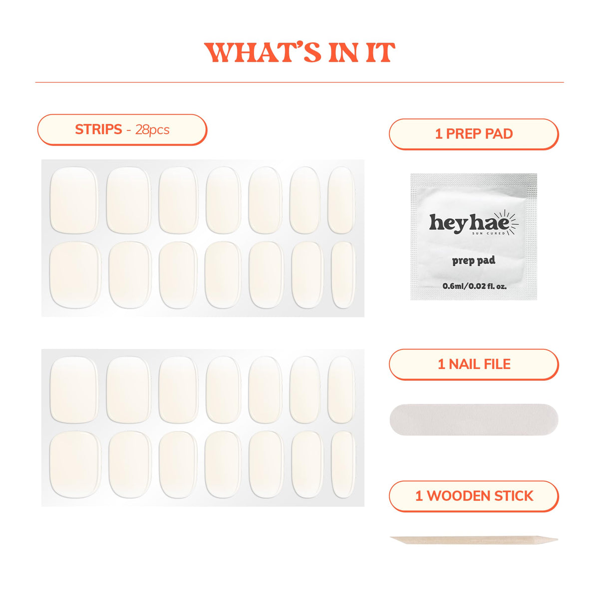 heyhae nail strips application process with prep pad and file
