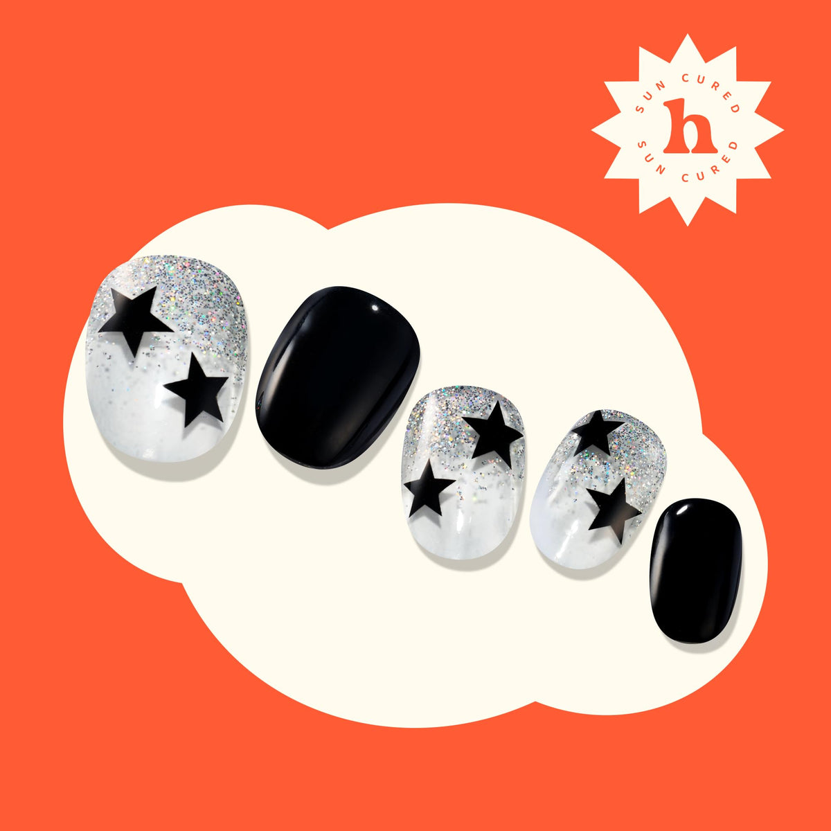 heyhae nail strips with glitter design displayed on a hand