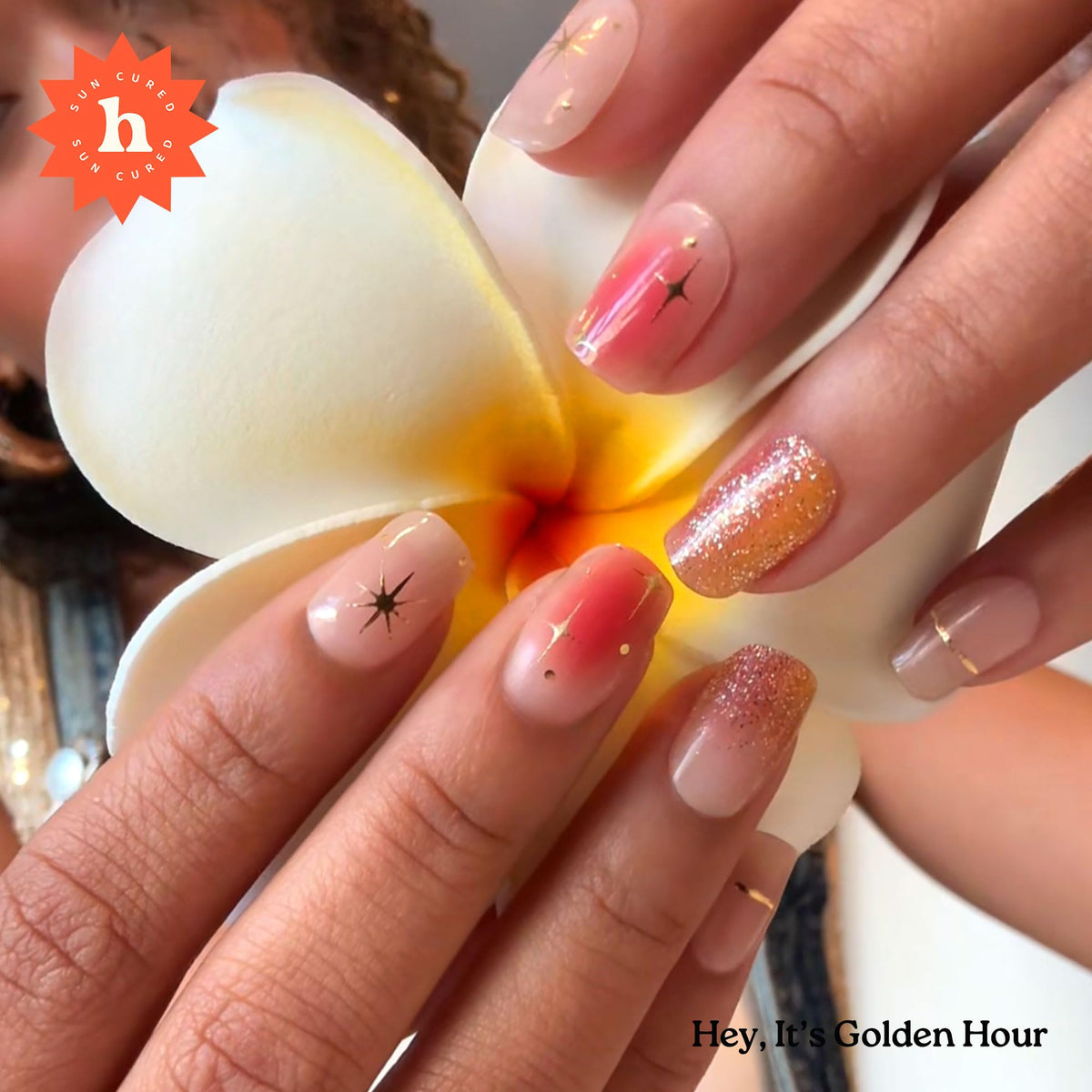 heyhae Semi Gel Nail Strips Golden Hour application process
