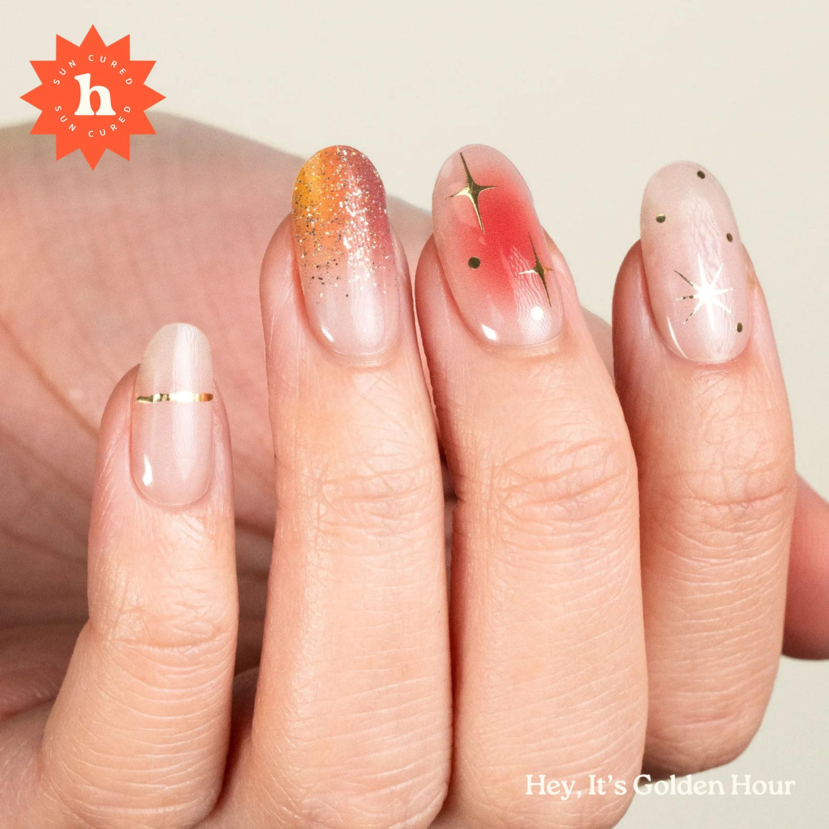 heyhae Semi Gel Nail Strips Golden Hour glitter detail