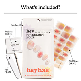 heyhae Semi Gel Nail Strips Golden Hour with prep pad and nail file
