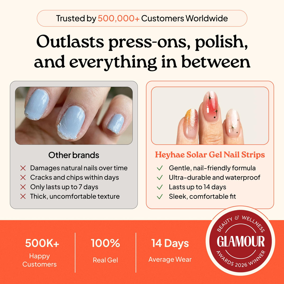 heyhae Semi Gel Nail Strips Golden Hour wooden stick