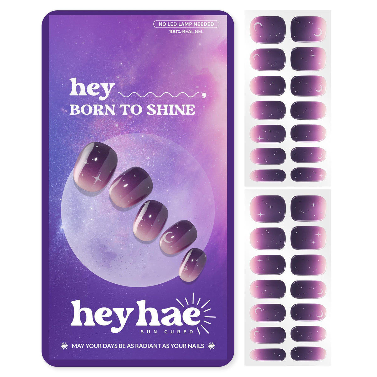 heyhae Semi Gel Nail Strips in Celestial Violet design front view