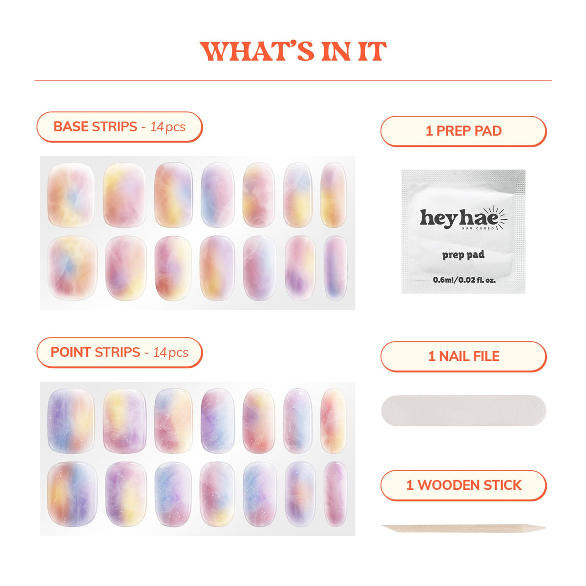 heyhae Semi Gel Nail Strips packaging with nail file and prep pad