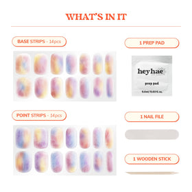 heyhae Semi Gel Nail Strips packaging with nail file and prep pad