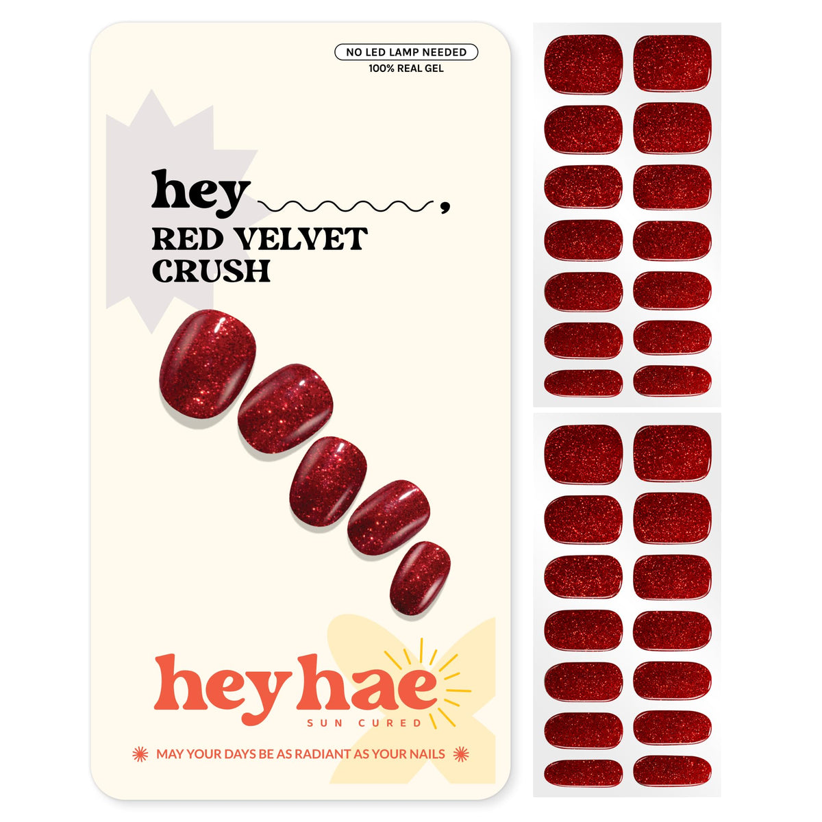 heyhae Semi Gel Nail Strips Red Velvet Crush front view