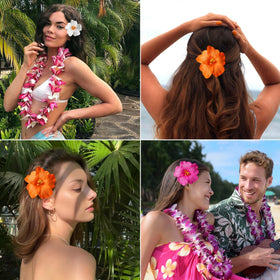 Heyiminy Hawaiian Flower Hair Clip in a summer outfit