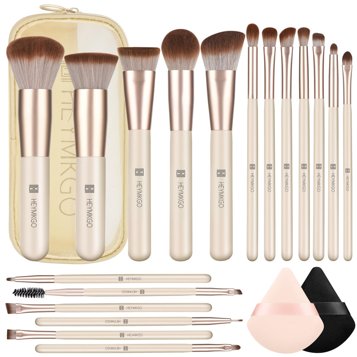 HEYMKGO 18pcs Makeup Brushes Set with travel bag front view