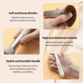 HEYMKGO makeup brushes set displayed with powder puffs