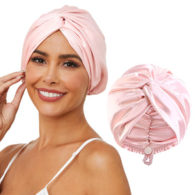 HFRHTGY Adjustable Silk Satin Hair Bonnet Royal Pink front view