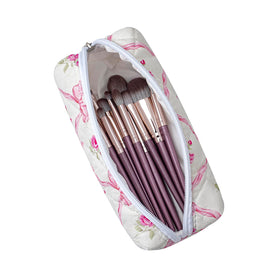 HHQQWZ Floral Cotton Makeup Bag opened with cosmetics inside