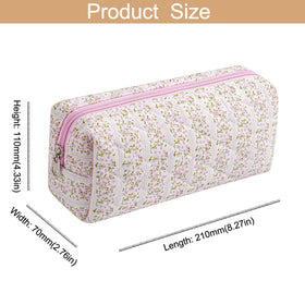 HHQQWZ Floral Cotton Makeup Bag showing rustproof metal zipper