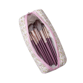 HHQQWZ Floral Cotton Makeup Bag side view showing quilted design
