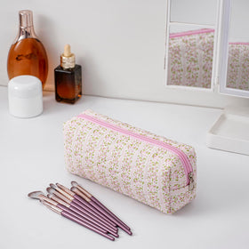 HHQQWZ Floral Cotton Makeup Bag with pink bowknot detail