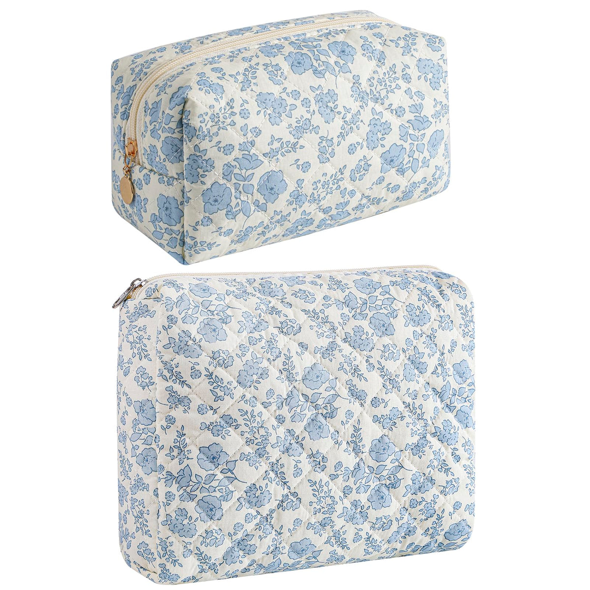 HHQQWZ Makeup Bag blue floral design front view