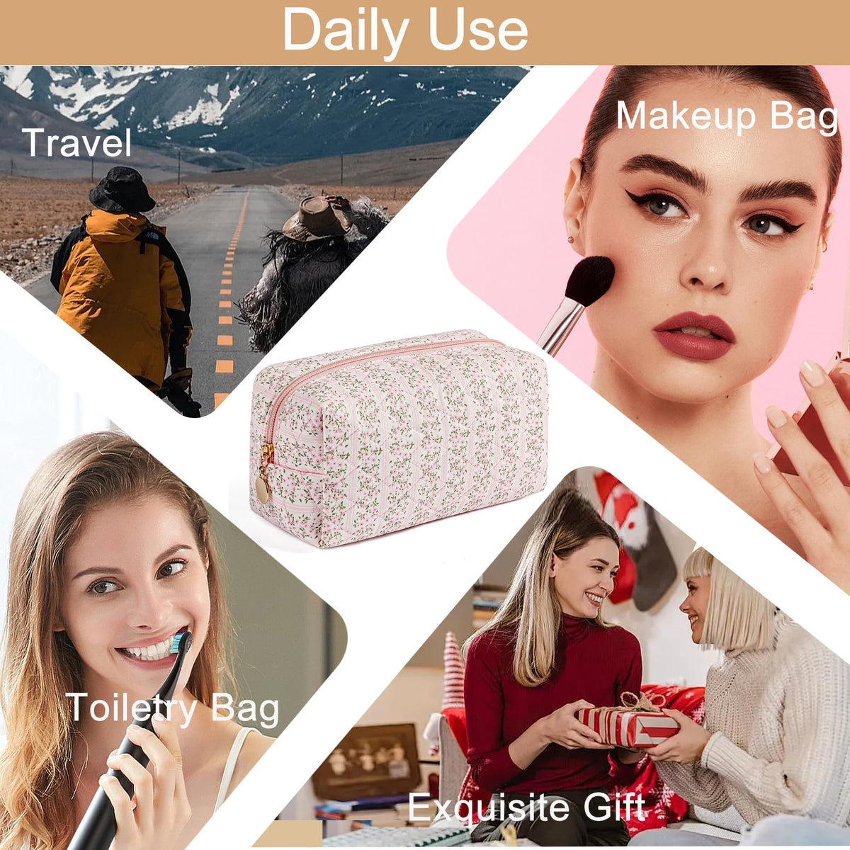 HHQQWZ Makeup Bag on a travel suitcase