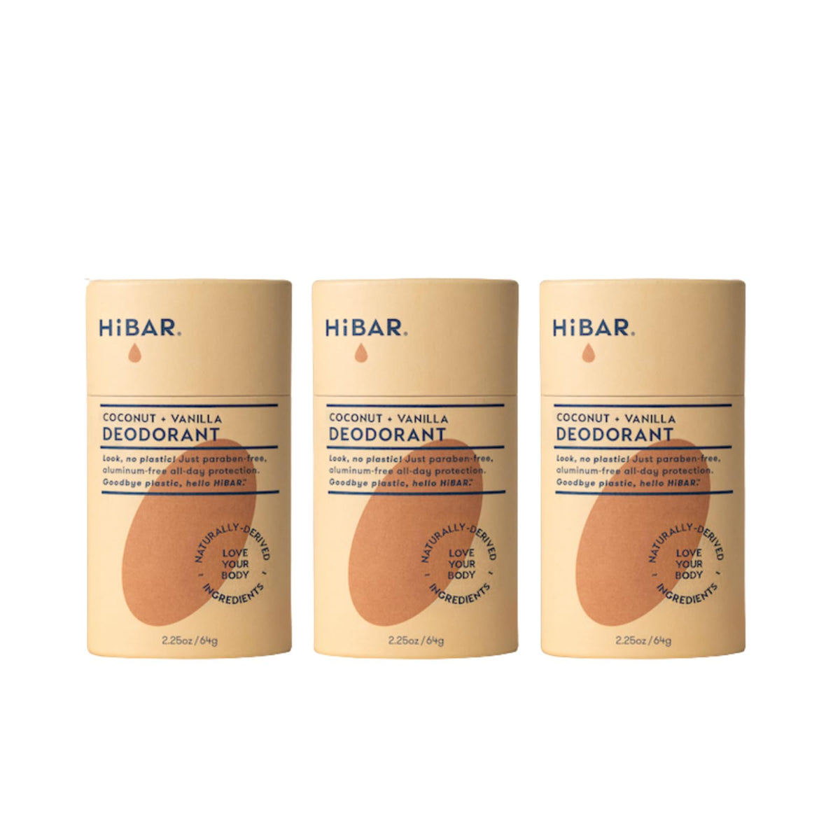 HIBAR Coconut & Vanilla Deodorant 3 Pack front view