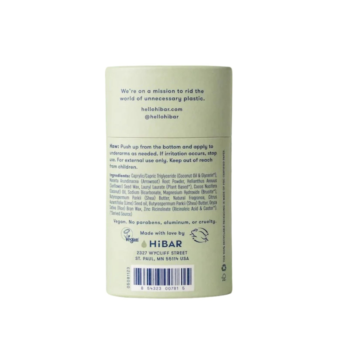 HIBAR Eucalyptus & Mint Deodorant being held in hand