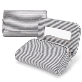 Hibilog Cute Nylon Makeup Bag Grey Stripe front view