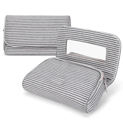 Hibilog Cute Nylon Makeup Bag Grey Stripe front view