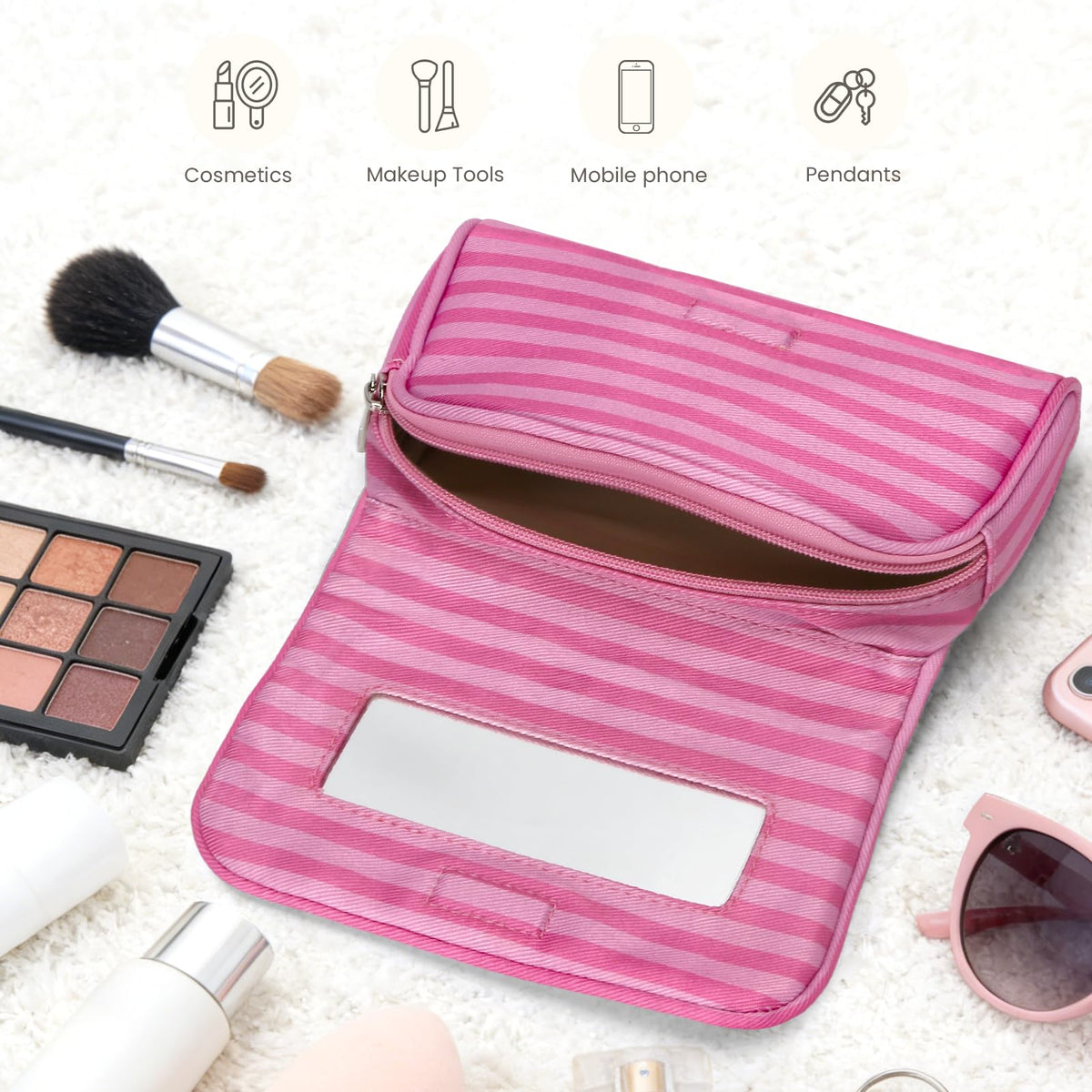 Hibilog makeup bag in lifestyle setting on a vanity
