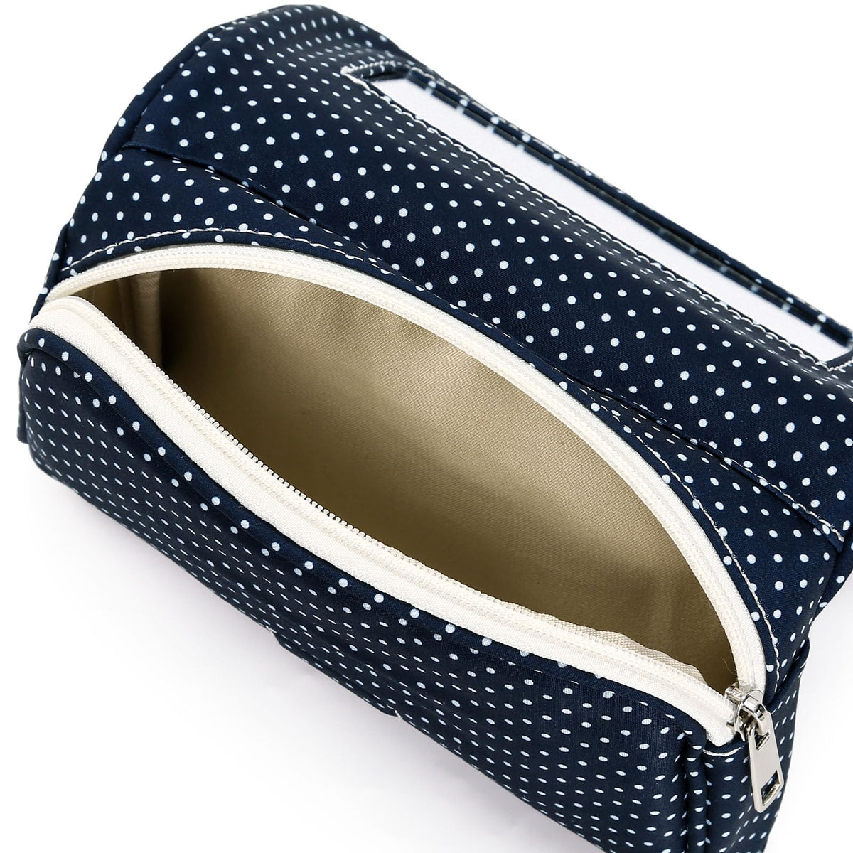 Hibilog makeup bag open with cosmetics inside