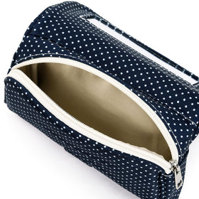 Hibilog makeup bag open with cosmetics inside