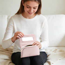 Hibilog makeup bag showing built-in mirror feature