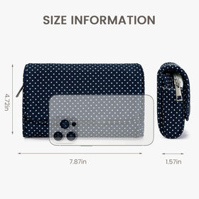 Hibilog navy blue polka dots makeup bag packaging