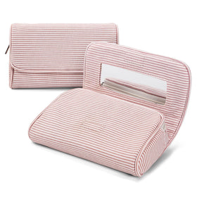 Hibilog nylon makeup bag front view in light pink stripe
