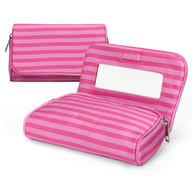 Hibilog Women’s Cute Nylon Makeup Bag front view in pink stripe