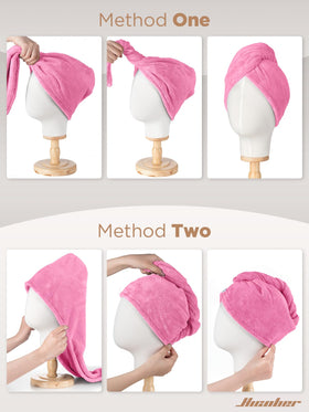 Hicober Microfiber Hair Towel Wrap Aqua Peach Pink family use