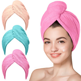 Hicober Microfiber Hair Towel Wrap Aqua Peach Pink front view
