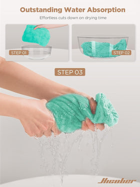 Hicober Microfiber Hair Towel Wrap displayed with hair care products