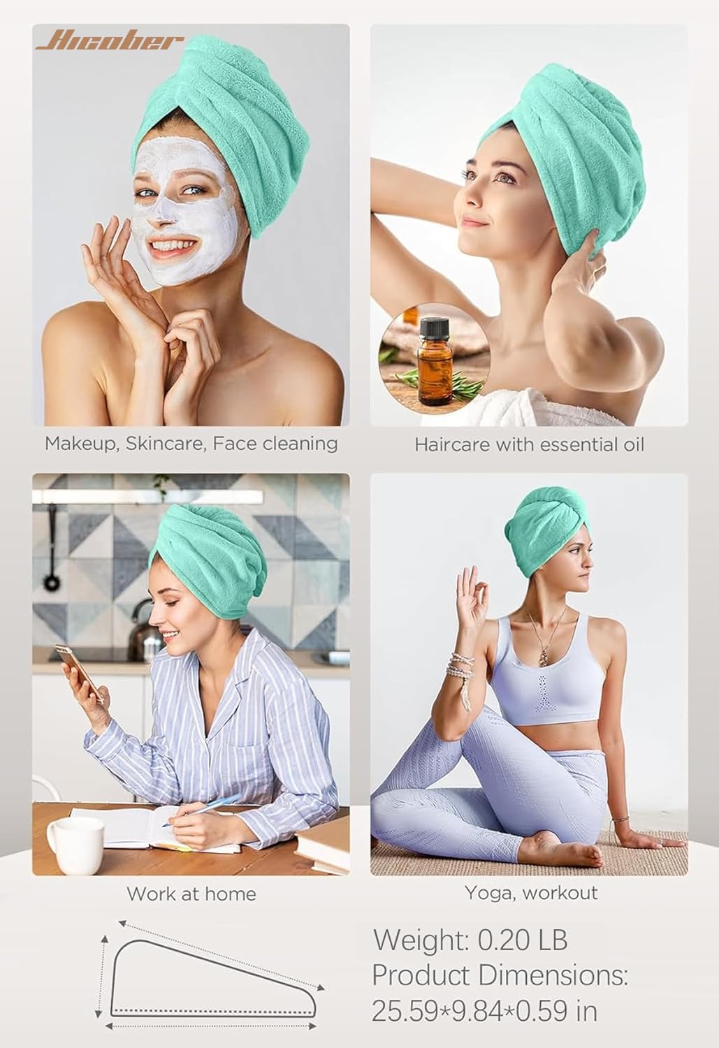 Hicober Microfiber Hair Towel Wrap displayed with packaging