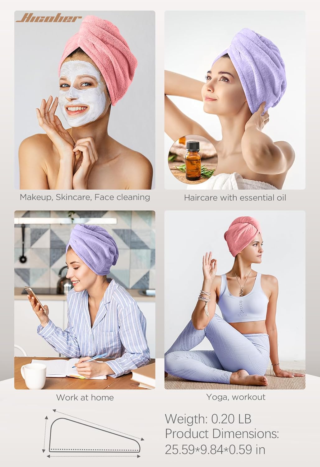 Hicober Microfiber Hair Towel Wrap folded showing lightweight design