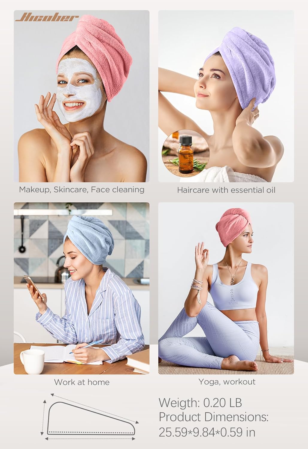 Hicober Microfiber Hair Towel Wrap folded showing texture