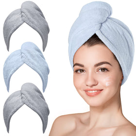 Hicober Microfiber Hair Towel Wrap front view in grey blue