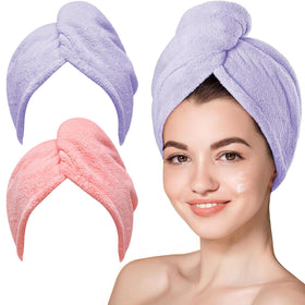 Hicober Microfiber Hair Towel Wrap front view in purple pink
