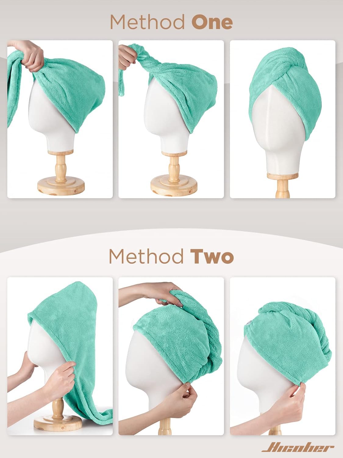 Hicober Microfiber Hair Towel Wrap in a bathroom setting